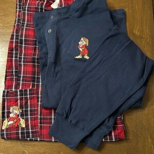 Men’s Disney Grumpy 100% cotton Navy and Red Plaid Pajama set - XL